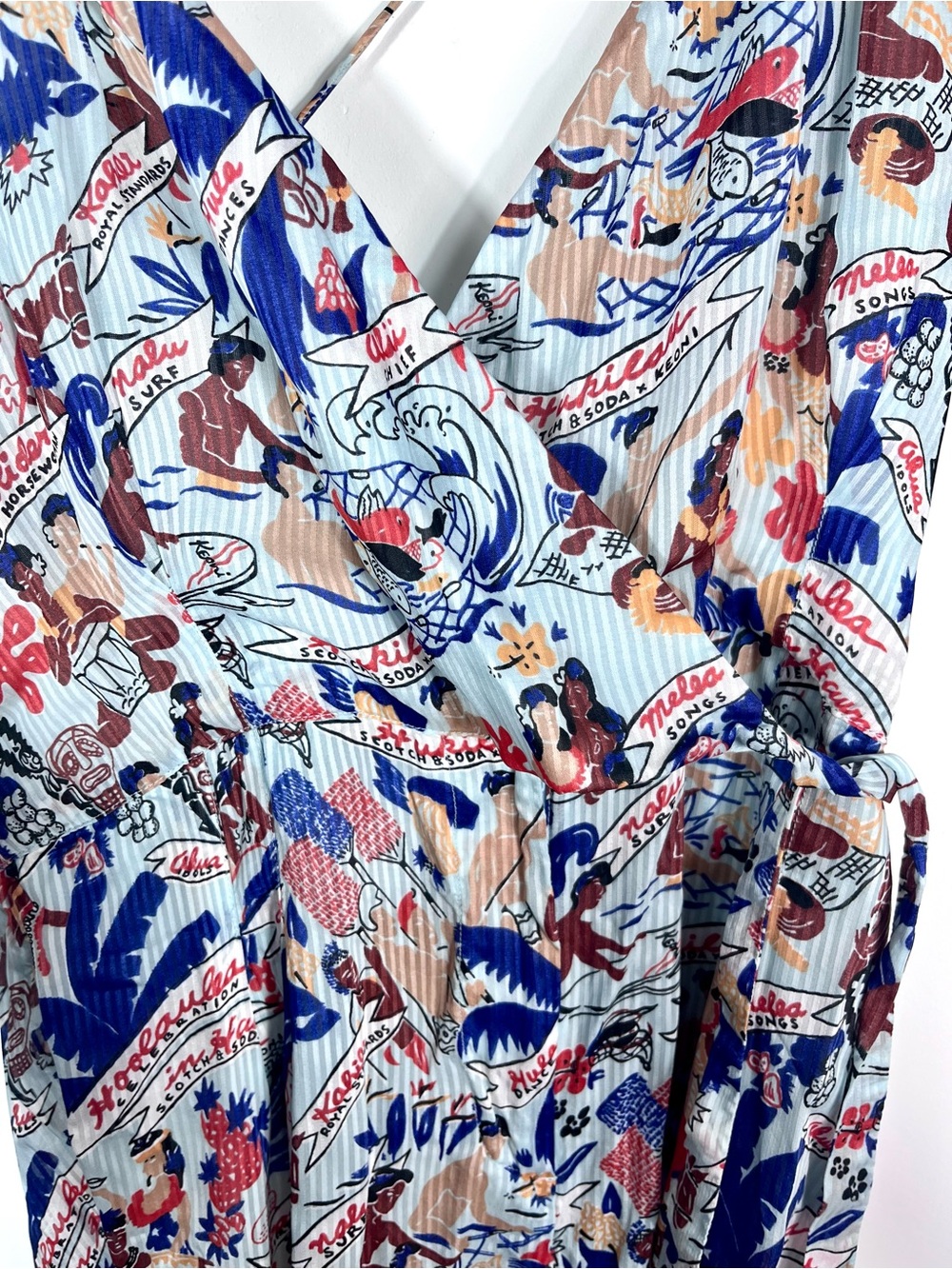 Scotch & Soda x Keoni Hawaii Jumpsuit Women's Large Blue Tropical Wrap Wide Leg - Picture 9 of 12